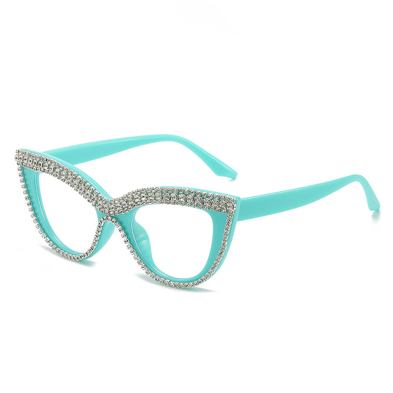 Wholesale Simple Diamond Inlaid Retro Cat-eye Chain Sunglasses